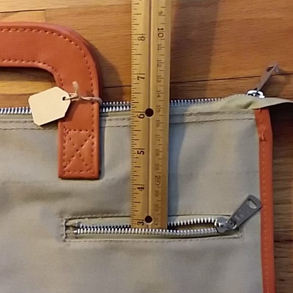 Vintage 1970s Beige Utility Multi Pocket Canvas Briefcase with Orange Trim NWT - Picture 10 of 16